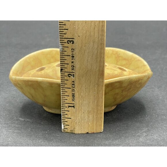 VTG MCM Made In Germany Yellow Ceramic Pottery Art Triangle Flower Frog 715-12 - Picture 7 of 8